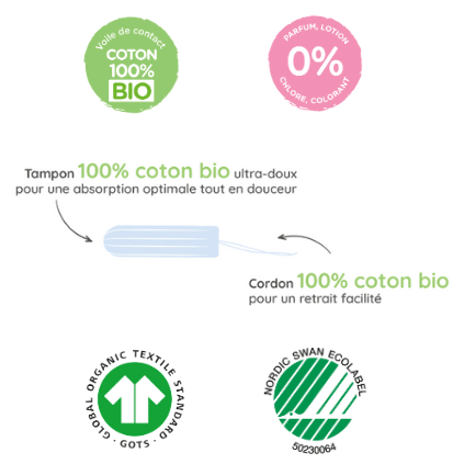Tampons Coton Bio Avec Applicateur x16