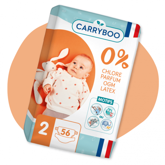 56 couches dermo-sensitives T2 (3-6 kg) CARRYBOO blanc - Carryboo